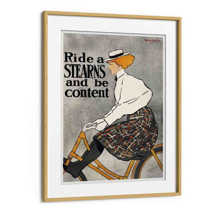 Ride A Stearns And Be Content 1896 Vintage Paintings in Oak Wood Frame With Mount