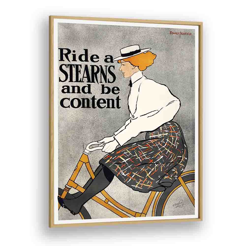 Ride A Stearns And Be Content 1896 Vintage Paintings in Oak Wood Plain Frame