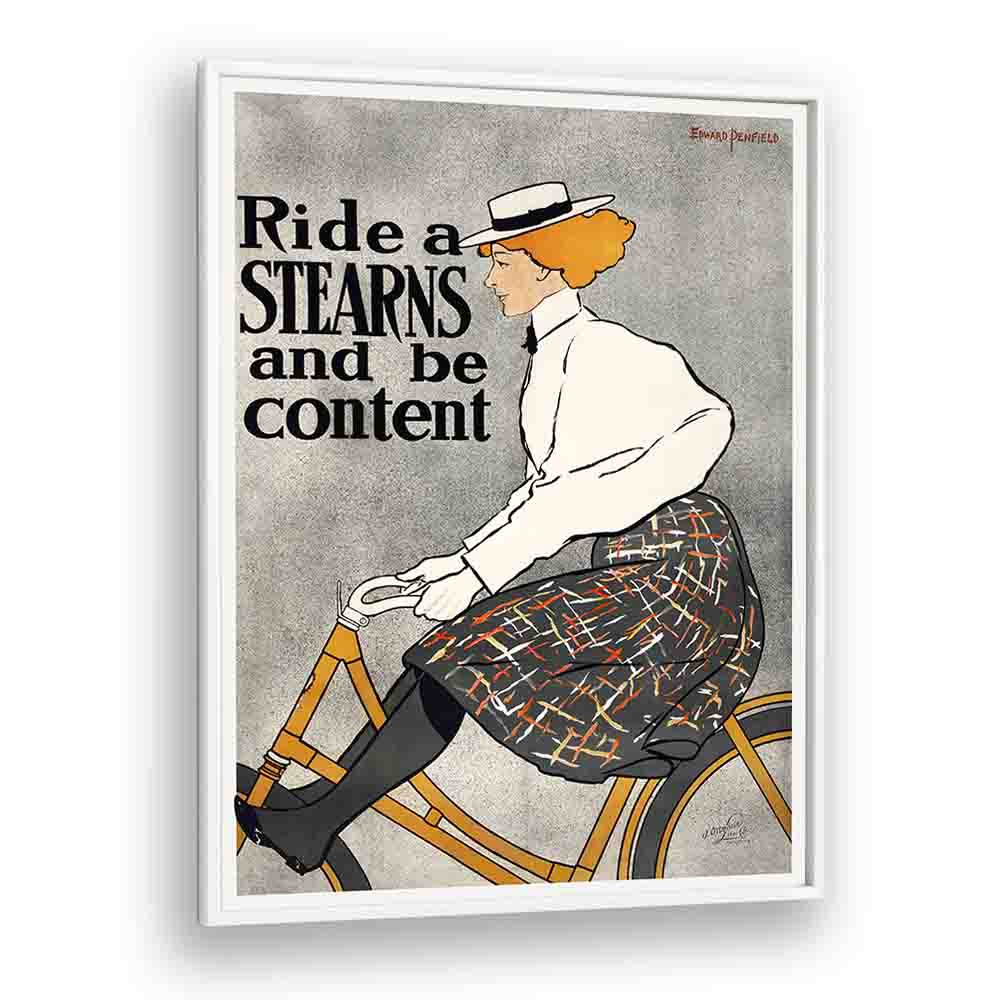 Ride A Stearns And Be Content 1896 Vintage Paintings in White Plain Frame