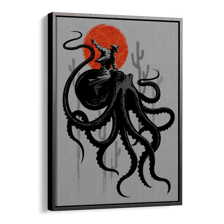 Riding The Octopus Cowboy Art Prints in Black Floater Frame