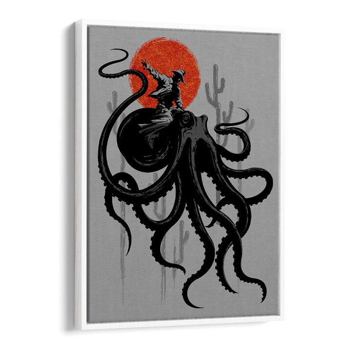 Riding The Octopus Cowboy Art Prints in White Floater Frame