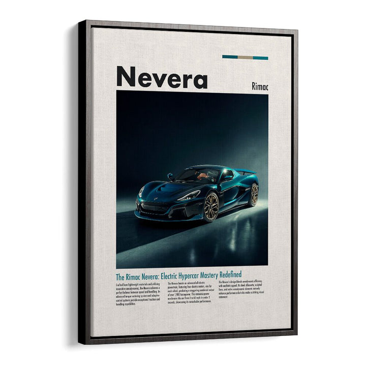 Stunning RIMAC NEVERA car posters in a black floater frame, perfect for any automotive enthusiast's wall decor.
