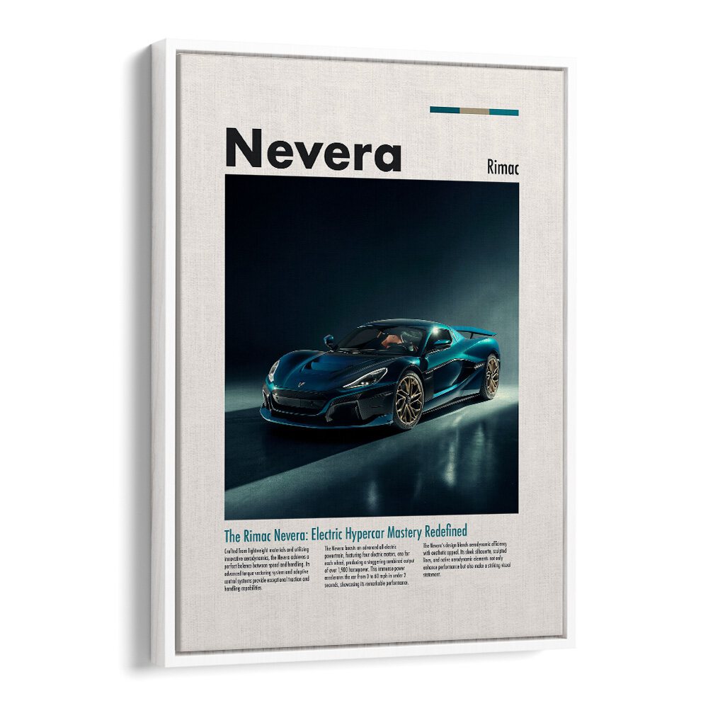 Transform your space with RIMAC NEVERA car posters, showcasing stunning automotive wall art in a stylish frame.