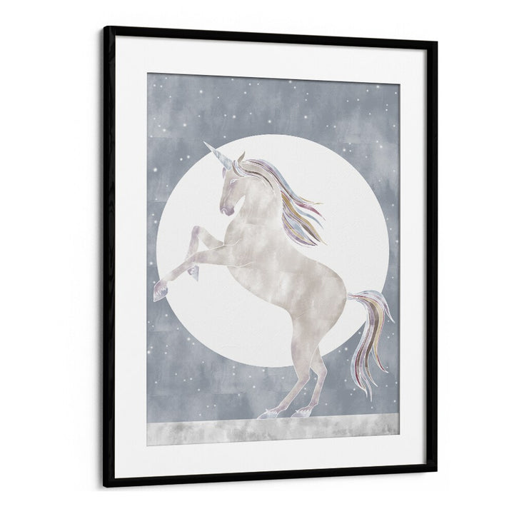 Rising Unicorn  Kids Paintings in Black Frame With Mount