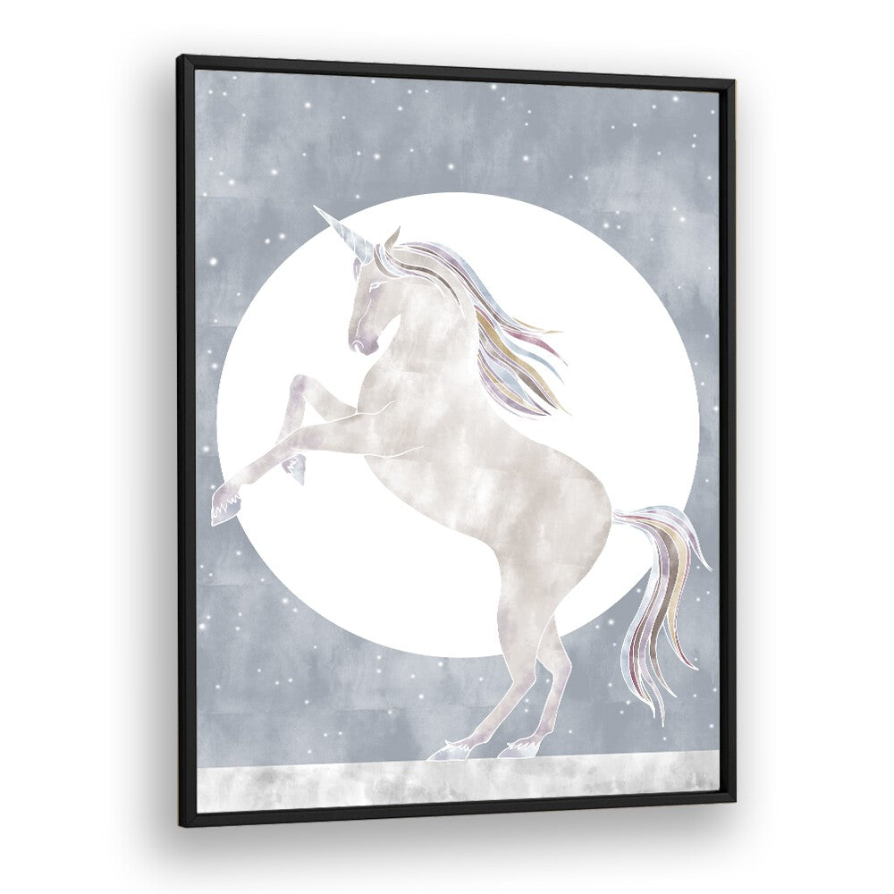 Rising Unicorn  Kids Paintings in Black Plain Frame