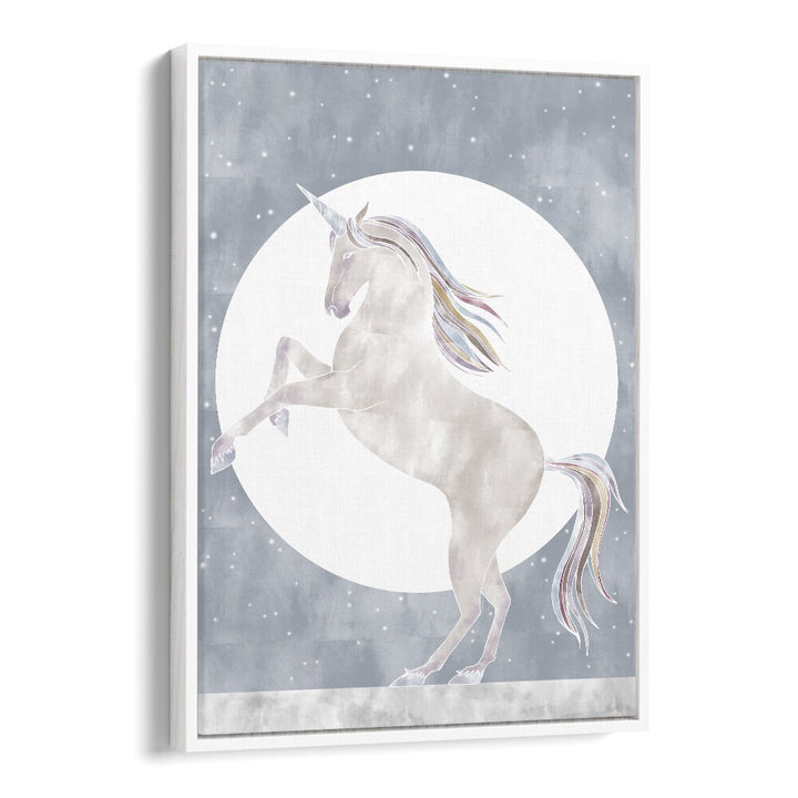 Rising Unicorn  Kids Paintings in White Floater Frame