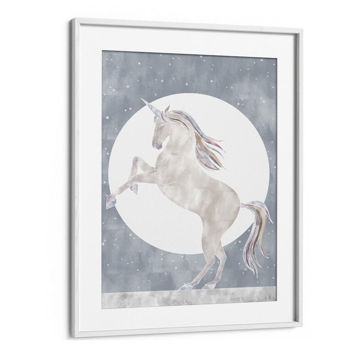 Rising Unicorn  Kids Paintings in White Frame With Mount