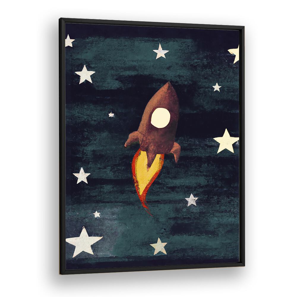 Rocket Love Kids Paintings in Black Plain Frame