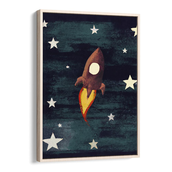 Rocket Love Kids Paintings in Oak Wood Floater Frame