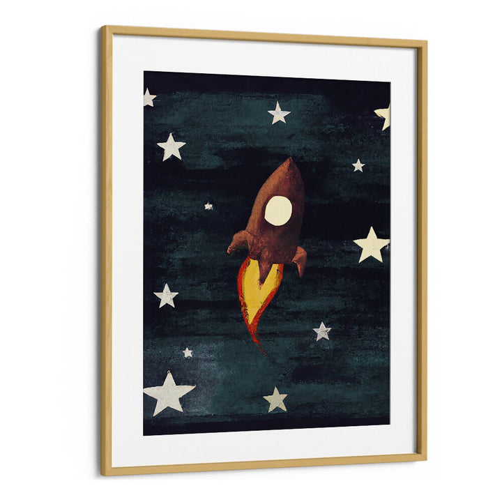 Rocket Love Kids Paintings in Oak Wood Frame With Mount