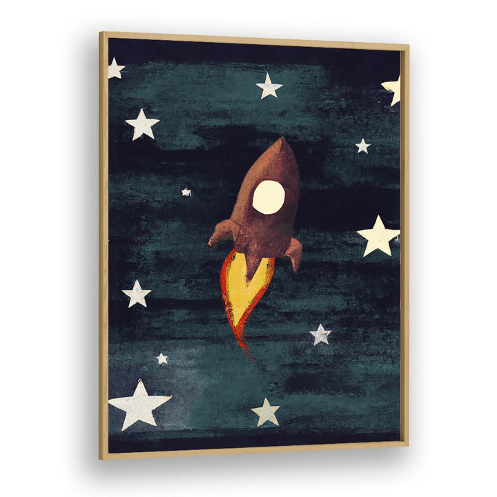 Rocket Love Kids Paintings in Oak Wood Plain Frame