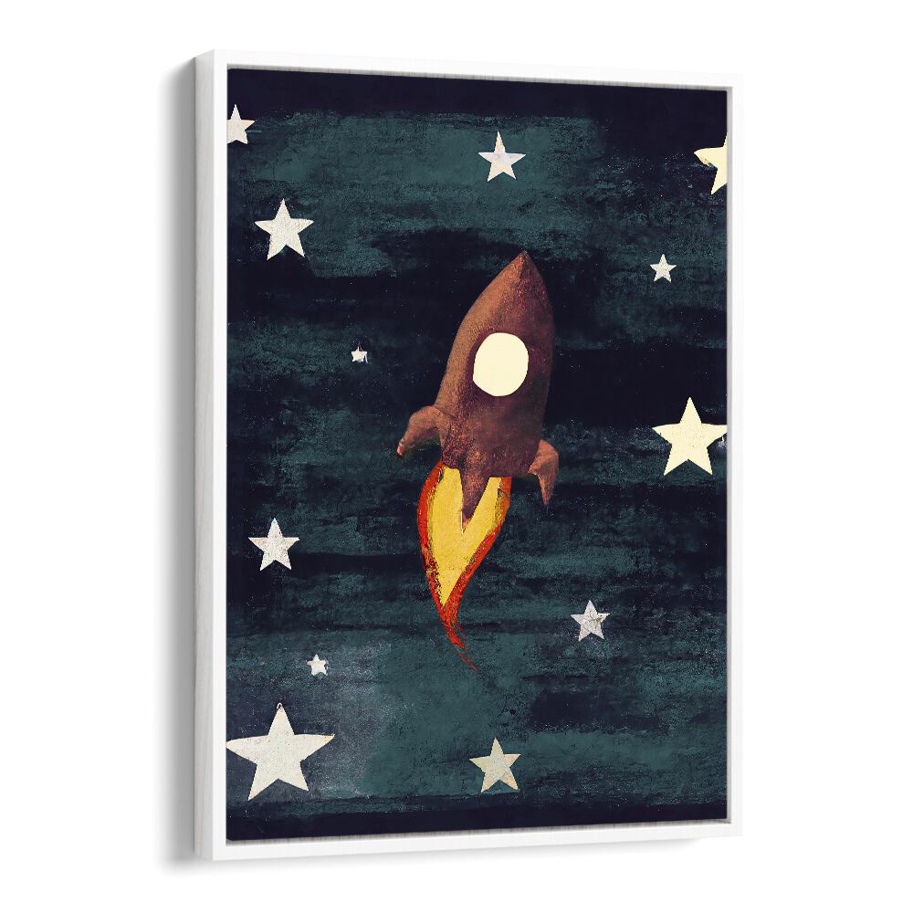 Rocket Love Kids Paintings in White Floater Frame