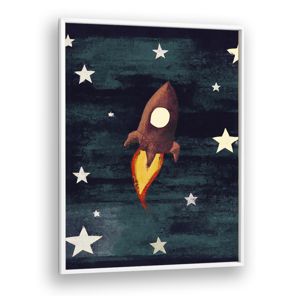 Rocket Love Kids Paintings in White Plain Frame