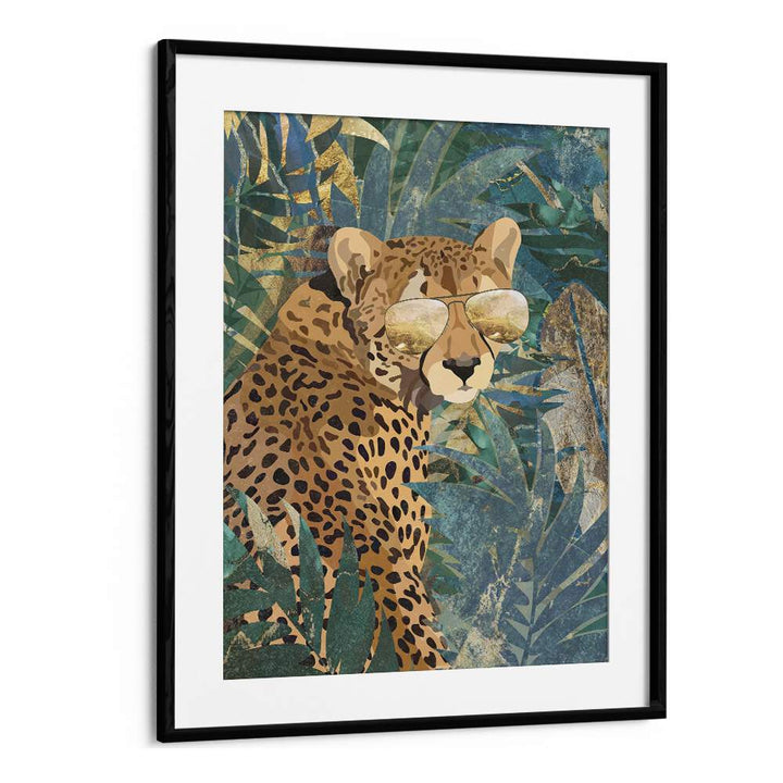 Rockstar Cheetah in the Jungle By Sarah Manovski Wildlife Paintings in Black Frame With Mount