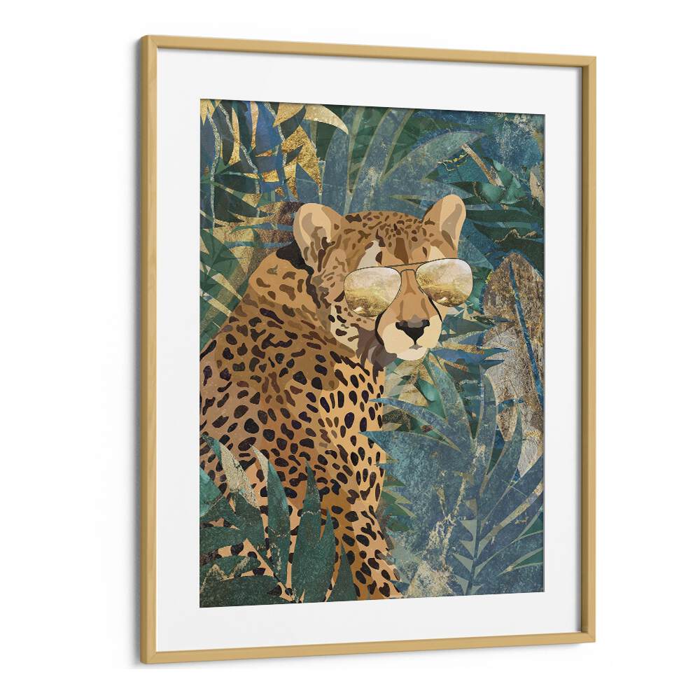 Rockstar Cheetah in the Jungle By Sarah Manovski Wildlife Paintings in Oak Wood Frame With Mount