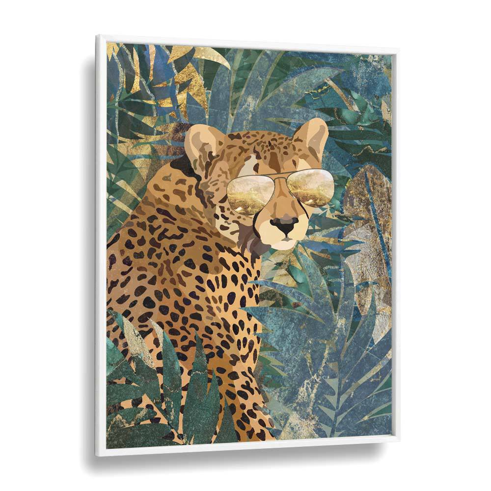 Rockstar Cheetah in the Jungle By Sarah Manovski Wildlife Paintings in White Plain Frame