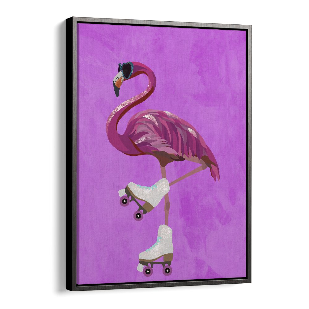 Rollerskating Flamingo By Sarah Manovski Wildlife Poster in Black Floater Frame