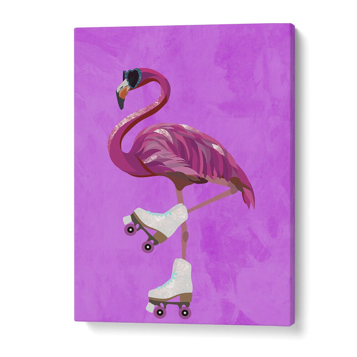 Rollerskating Flamingo By Sarah Manovski Wildlife Poster in Gallery Wrap