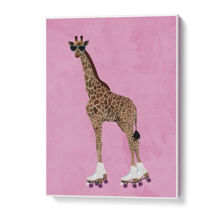 Rollerskating Giraffe By Sarah Manovski Wildlife Poster in Gallery Wrap