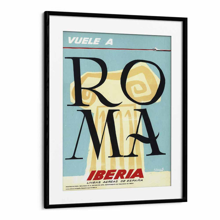 Roma  Retro Travel Posters in Black Frame With Mount