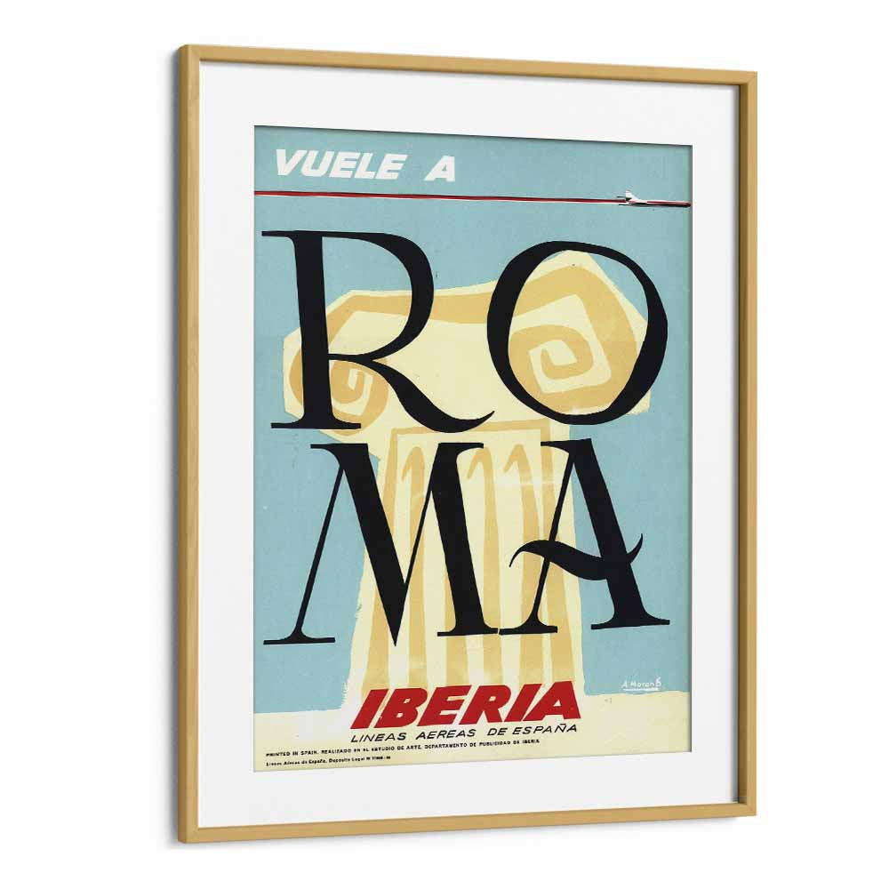 Roma  Retro Travel Posters in Oak Wood Frame With Mount