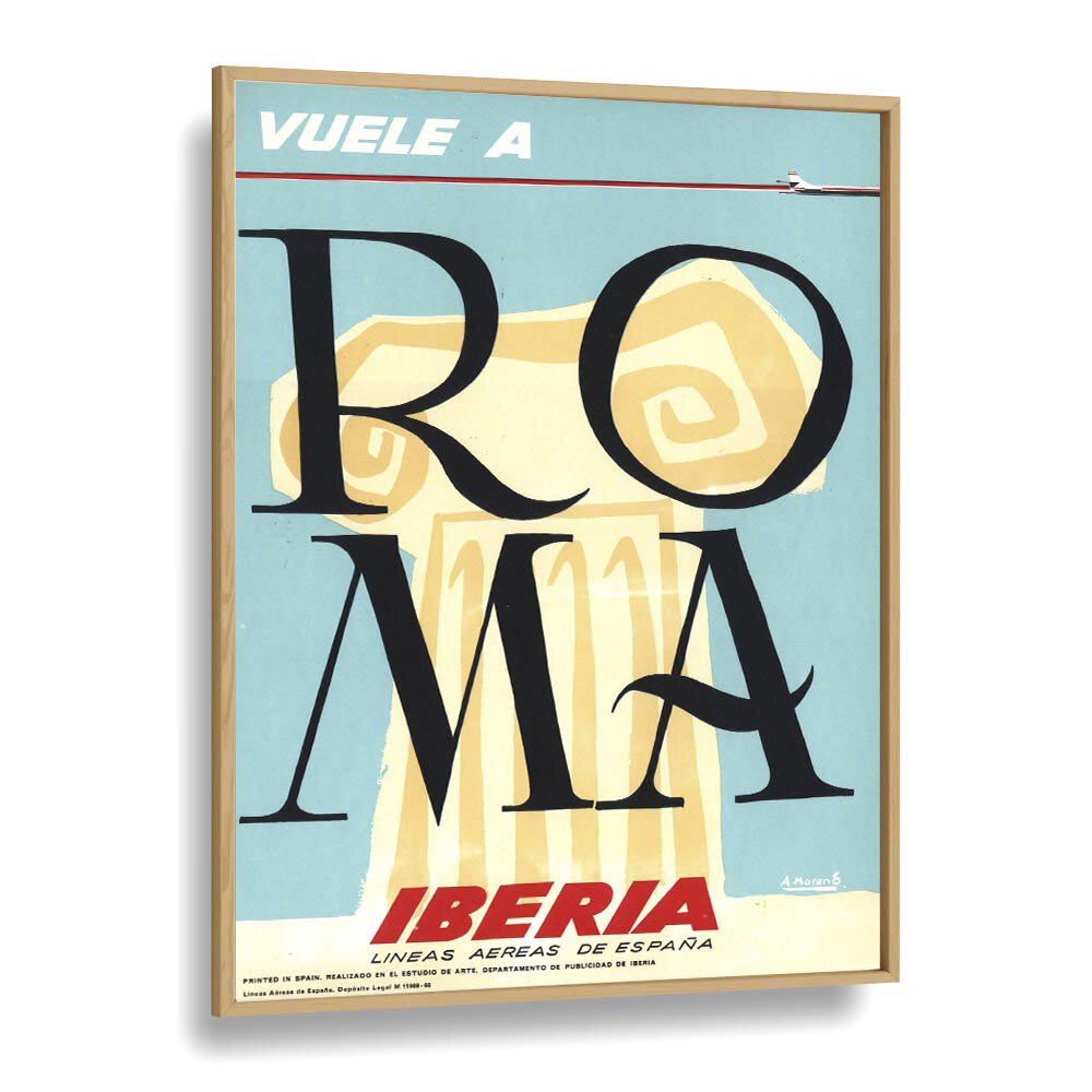 Roma  Retro Travel Posters in Oak Wood Plain Frame