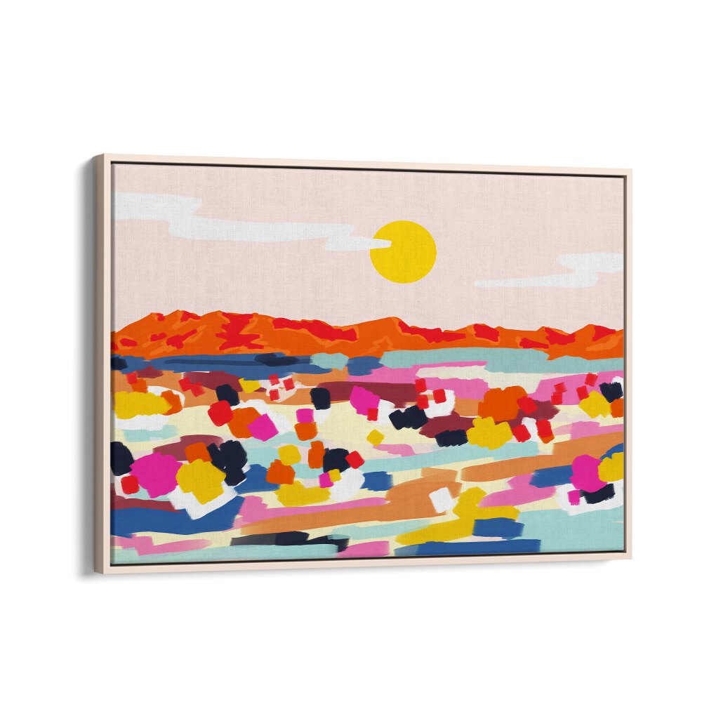 Romantic Landscape By Uma Gokhale Abstract Paintings in Oak Wood Floater Frame