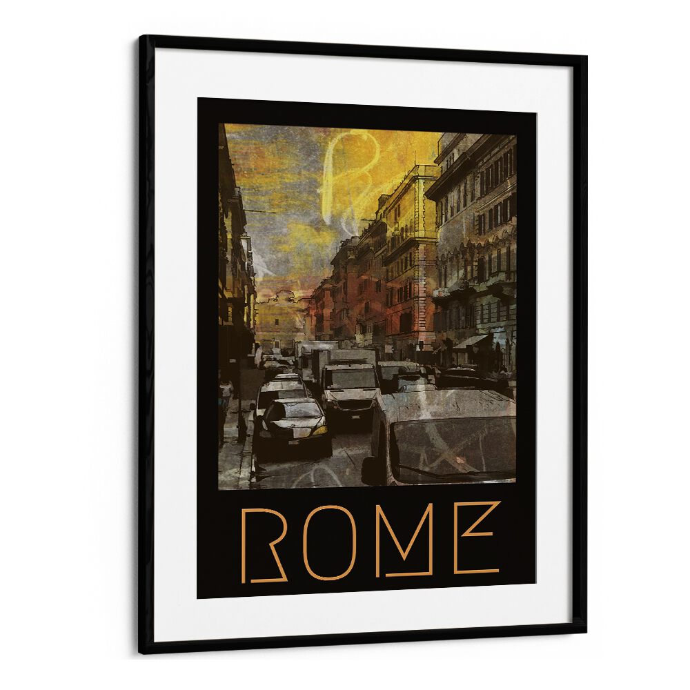 Rome-Retro Retro Vintage Travel Vintage Travel Posters in Black Frame With Mount