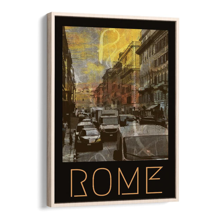 Rome-Retro Retro Vintage Travel Vintage Travel Posters in Oak Wood Floater Frame