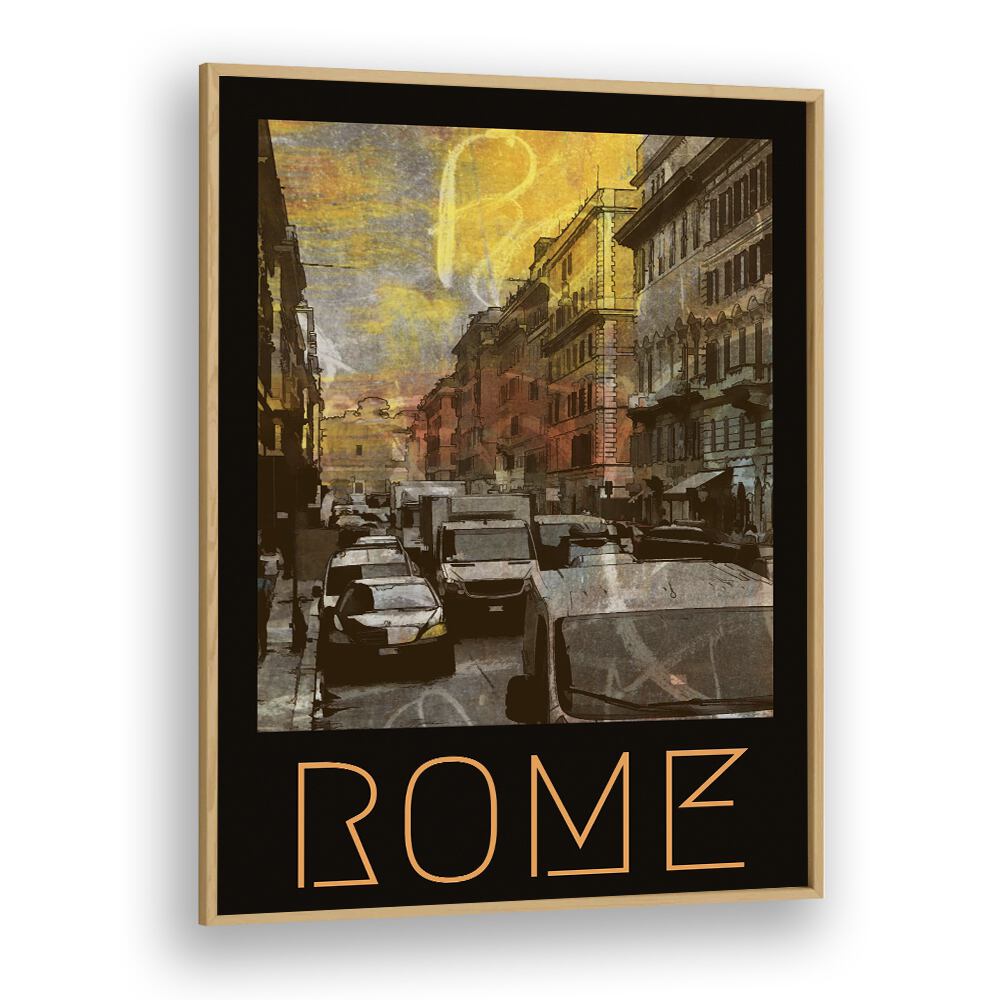 Rome-Retro Retro Vintage Travel Vintage Travel Posters in Oak Wood Plain Frame