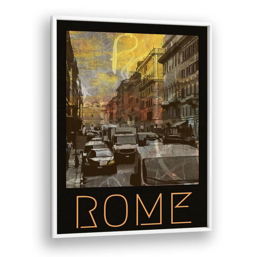 Rome-Retro Retro Vintage Travel Vintage Travel Posters in White Plain Frame