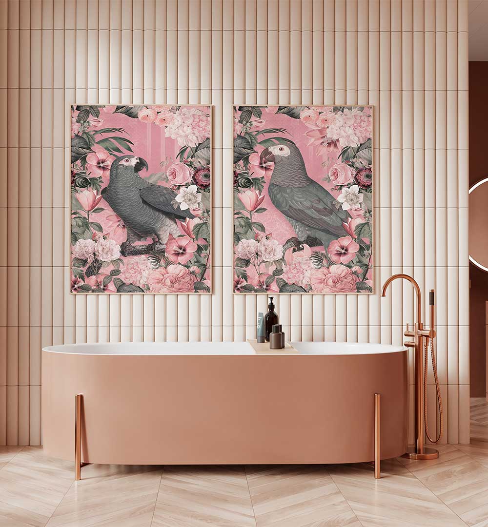 ROSY PARROT DREAMS SET , SET OF 2 PAINTINGS