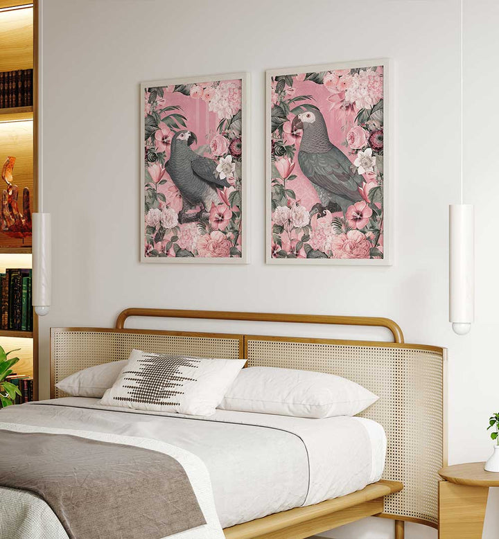 ROSY PARROT DREAMS SET , SET OF 2 PAINTINGS