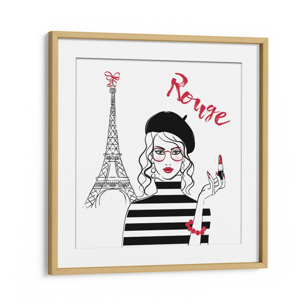 Rouge by Martina Fashion Paintings Fashion Posters in Oak Wood Frame With Mount