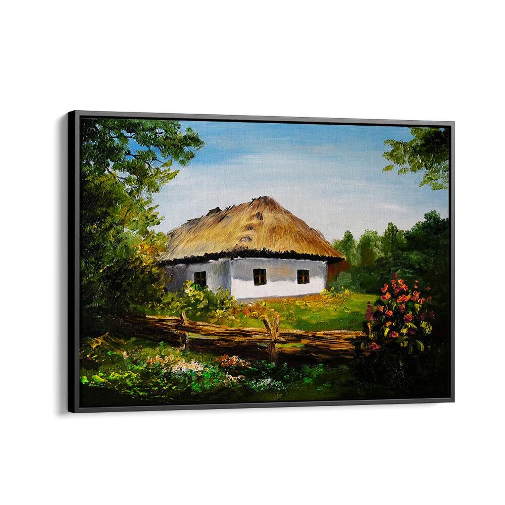 Rustic Refuge Vintage European Paintings in Black Floater Frame