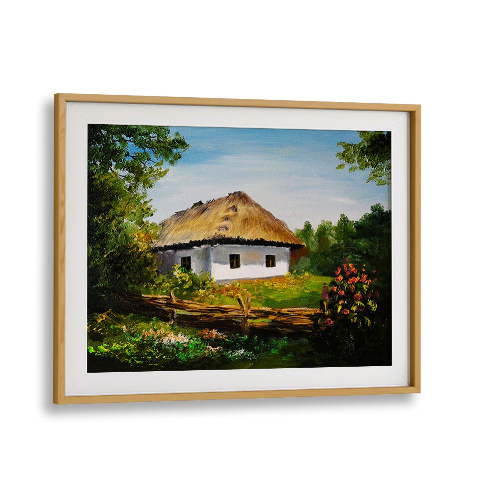 Rustic Refuge Vintage European Paintings in Oak Wood Frame With Mount