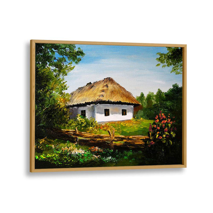 Rustic Refuge Vintage European Paintings in Oak Wood Plain Frame