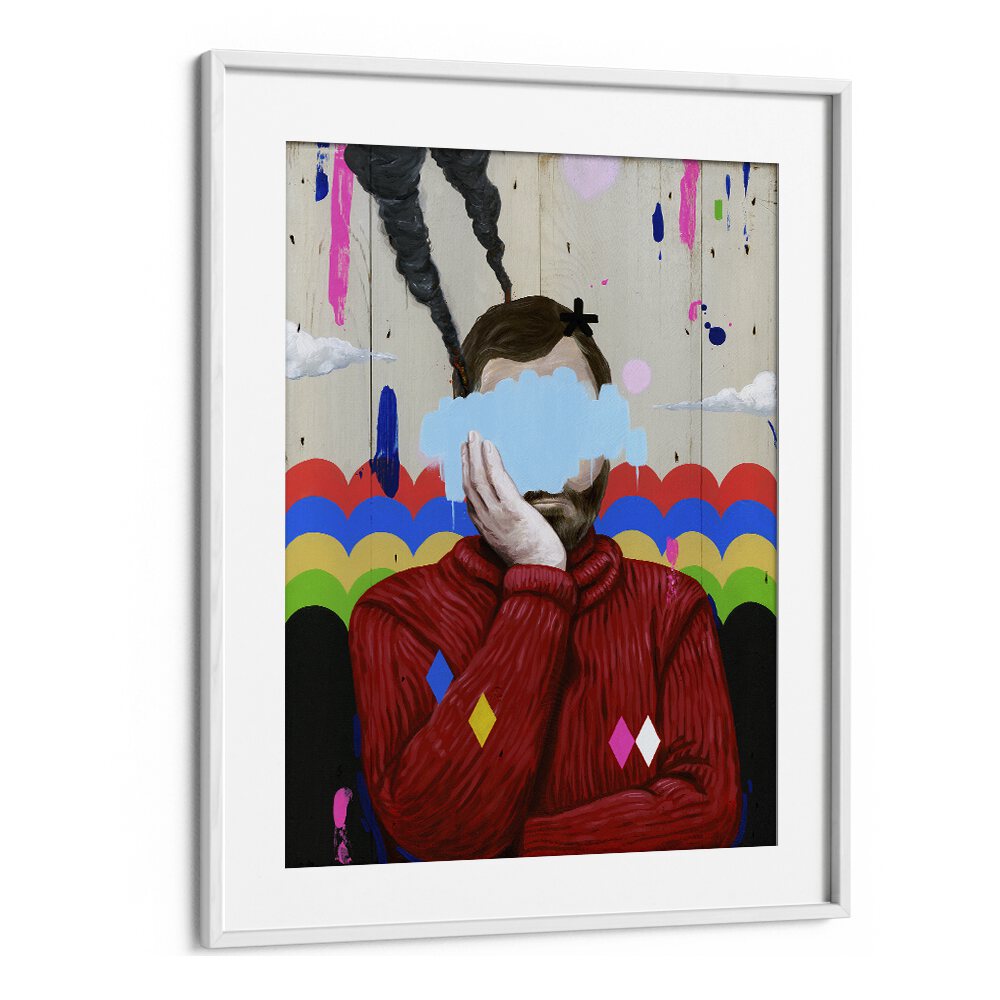 Sad Pop Art Artwork in White Frame With Mount