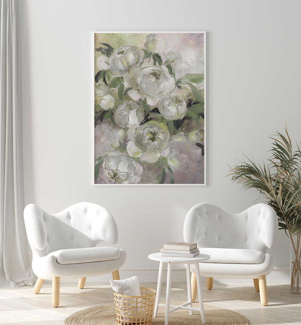 SADY PAINTERLY FLORALS IN GREEN , FLORAL FLOWER PAINTINGS
