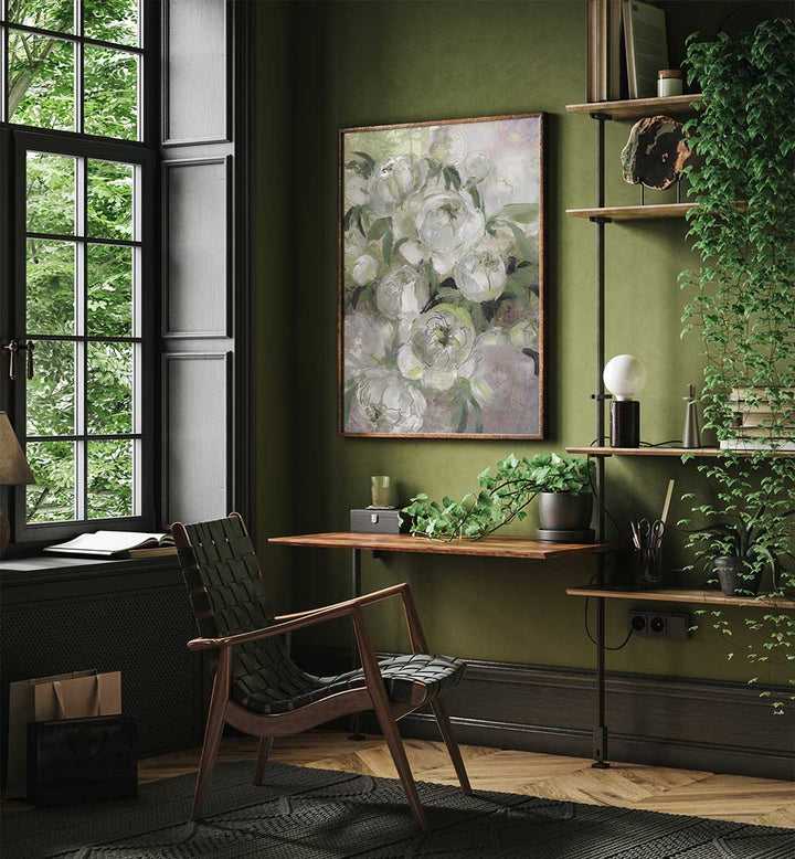 SADY PAINTERLY FLORALS IN GREEN , FLORAL FLOWER PAINTINGS