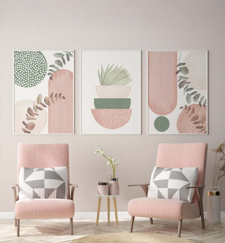 SAGE PINK SET , SET OF 3 PAINTINGS