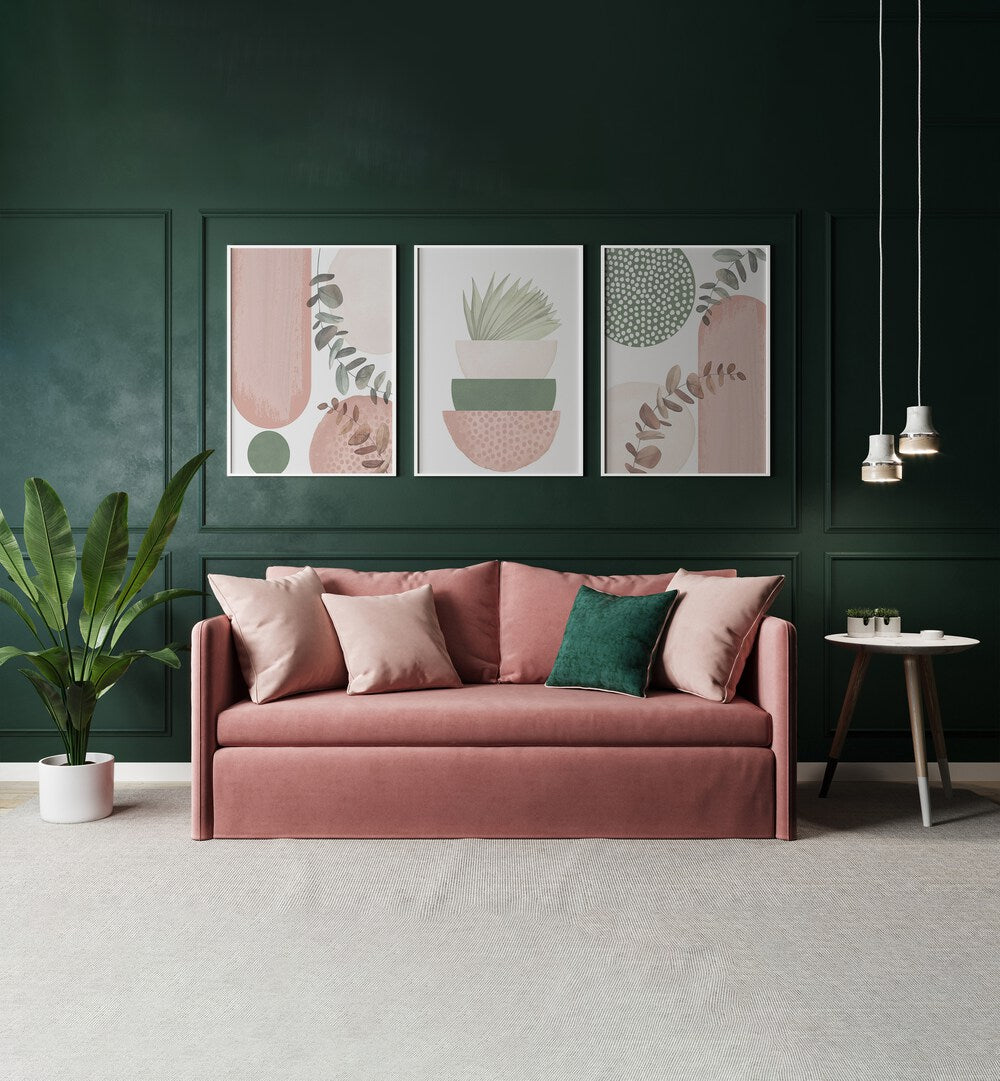 SAGE PINK SET , SET OF 3 PAINTINGS