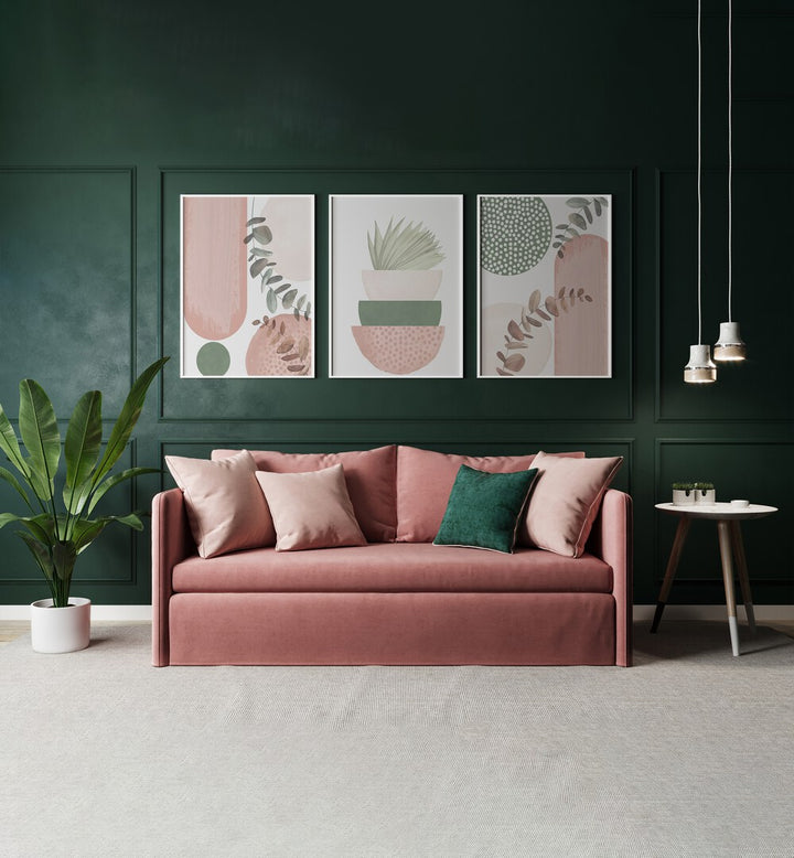 SAGE PINK SET , SET OF 3 PAINTINGS