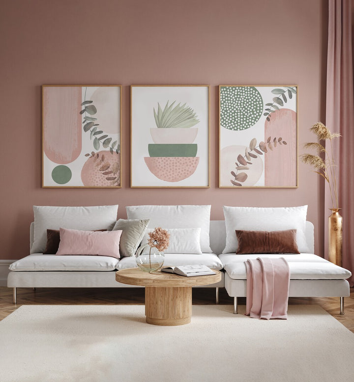 SAGE PINK SET , SET OF 3 PAINTINGS
