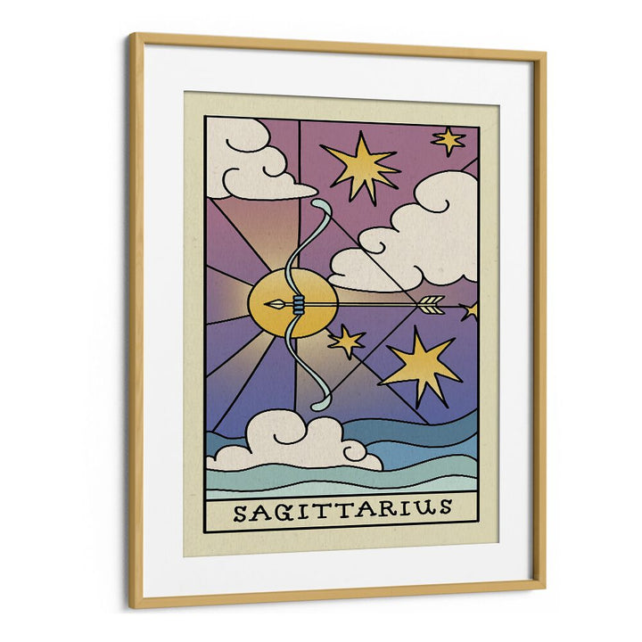 Sagittarius Zodiac & Tarot Art Artwork in Oak Wood Frame With Mount