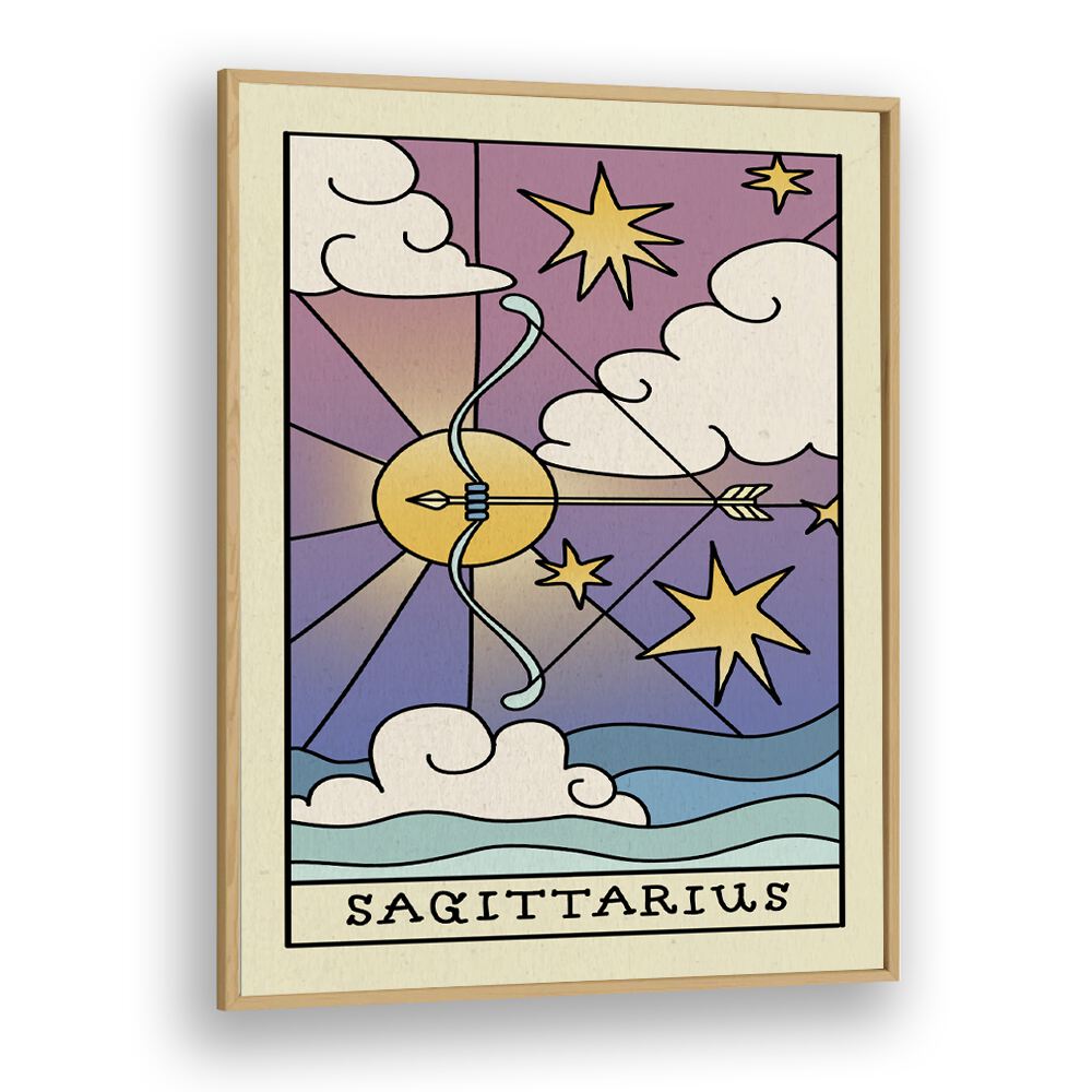 Sagittarius Zodiac & Tarot Art Artwork in Oak Wood Plain Frame