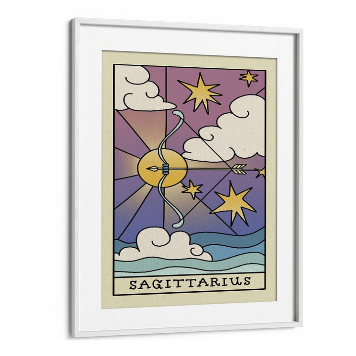 Sagittarius Zodiac & Tarot Art Artwork in White Frame With Mount