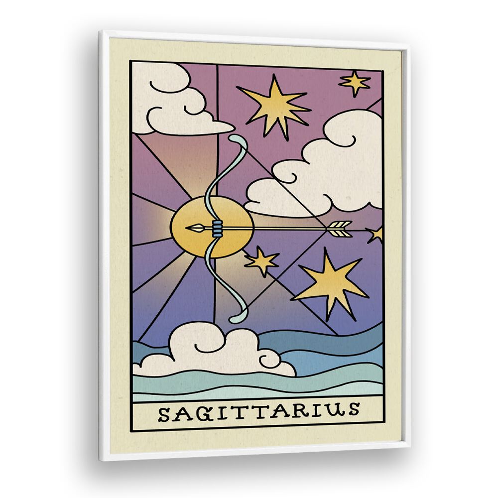 Sagittarius Zodiac & Tarot art Artwork in White Plain Frame