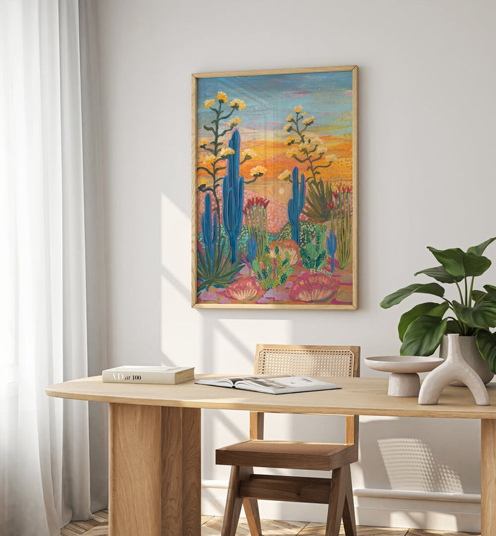 Bright Saguaro Cactus, Floral Flower Paintings by Eleanor Baker enhance any living space with vibrant color and nature's beauty.