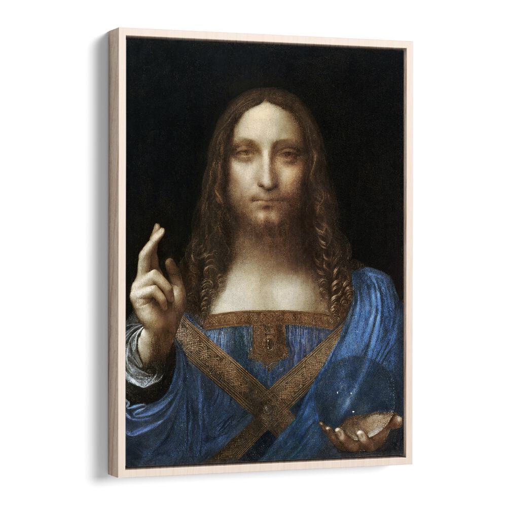 Salvator Mundi Leonardo Da Vinci art painting Artwork in Oak Wood Floater Frame